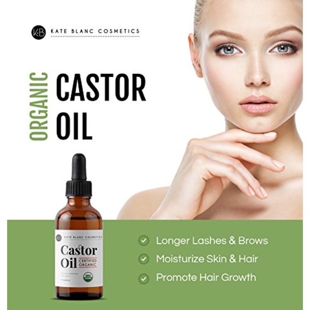 Kate Blanc Cosmetics Castor Oil (2oz), USDA Certified Organic, 100% Pure, Cold Pressed, Hexane Free Stimulate Growth for Eyelash