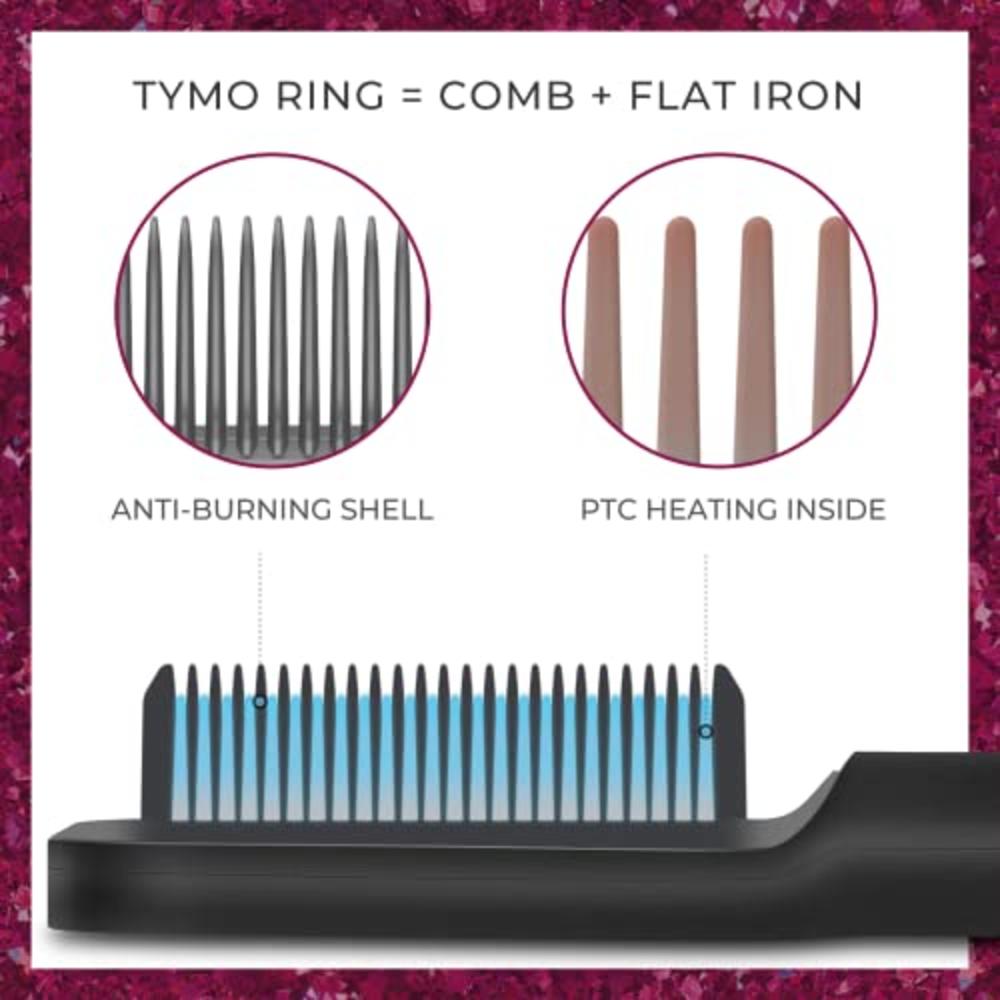 tymo Hair Straightener Brush, TYMO Ring Hair Straightener Comb Straightening Brush for Women with 5 Temps 20s Fast Heating & Dual Vol