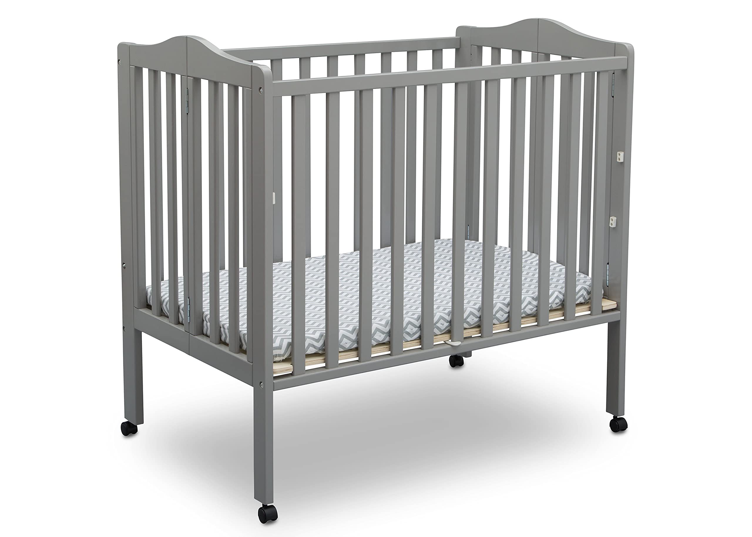 Delta children Folding Portable Mini Baby crib with 15-inch Mattress - greenguard gold certified, grey