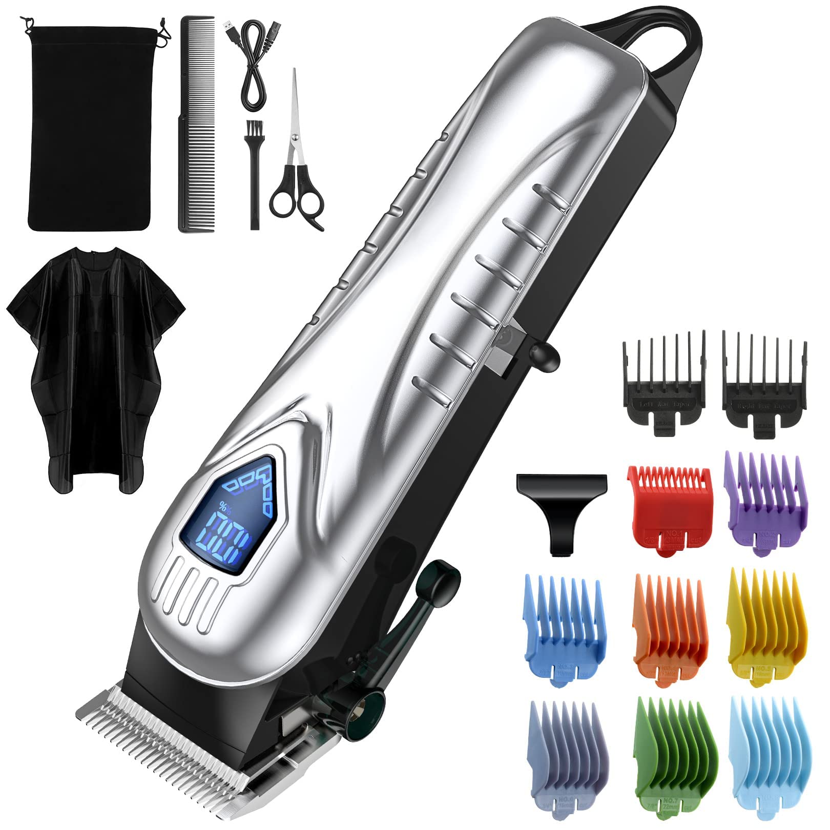 Chicclly Hair Clippers for Men&Women, 5 Hours Cordless Hair Cutting Kit with 10 Combs, LED Display, Low Noise Professional Beard Trimmer