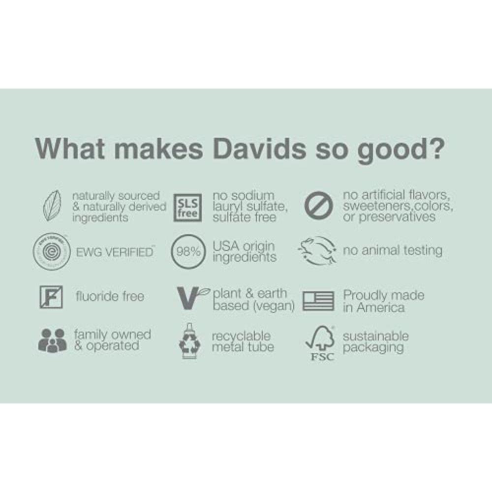 Davids Natural Toothpaste for Teeth Whitening, Peppermint, Antiplaque, Fluoride Free, SLS Free, EWG Verified, Toothpaste Squeeze