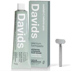 Davids Natural Toothpaste for Teeth Whitening, Peppermint, Antiplaque, Fluoride Free, SLS Free, EWG Verified, Toothpaste Squeeze