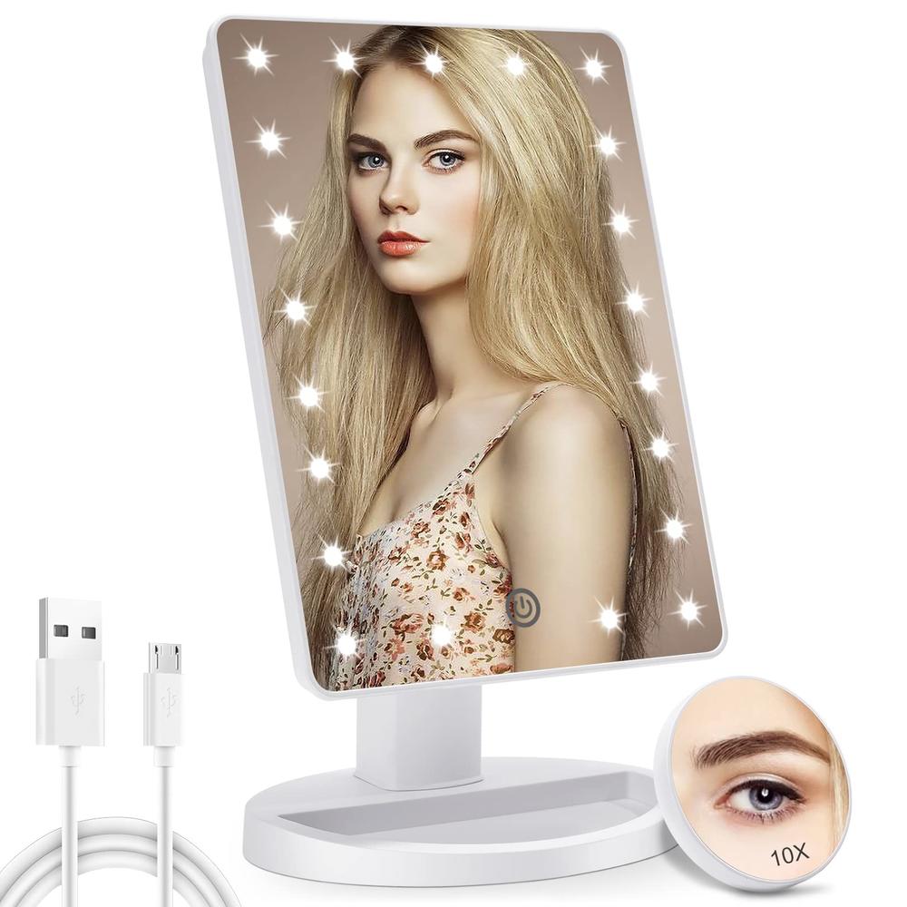 COSMIRROR Lighted Makeup Vanity Mirror with 10X Magnifying Mirror, 21 LED Lighted Mirror with Touch Sensor Dimming, 180?Adjustab