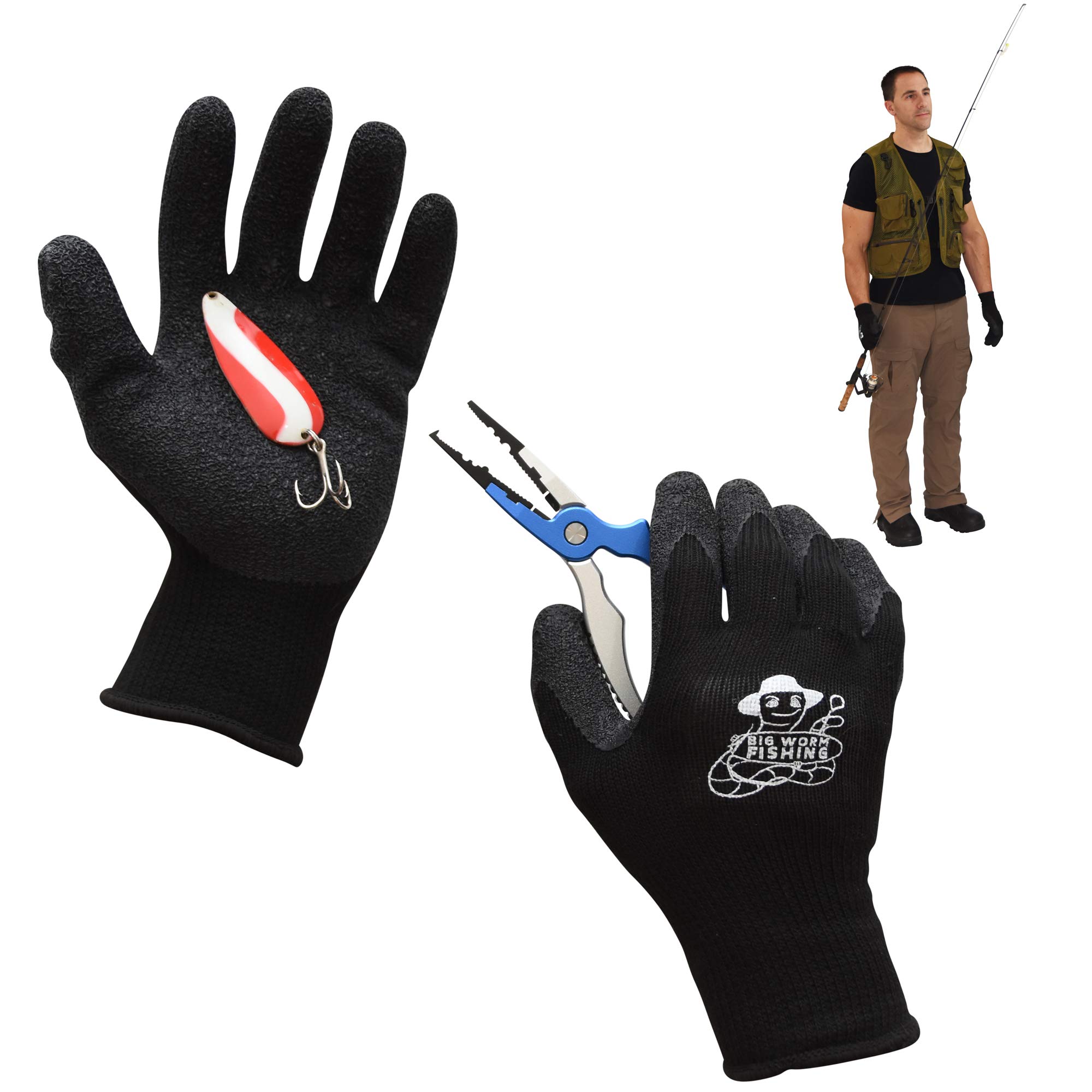 Big Worm Fishing Fish Handling/Cleaning Gloves Textured Grip Palm Soft  Lining Fillet Gloves - One Size Fits Most L to XL
