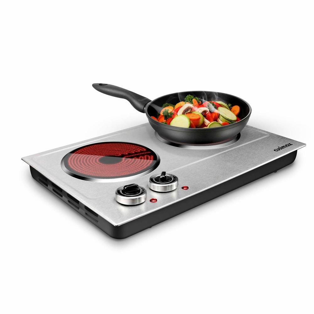 cUSIMAX 1800W ceramic Electric Hot Plate for cooking, Dual control Infrared Portable countertop Burner, glass cooktop, Silver, S