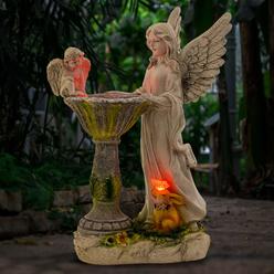 IOKUKI Solar Garden Statues-Angel Outdoor Statues with Color Changing Lights,Garden Sculptures & Statues,Resin Garden Statues Ou