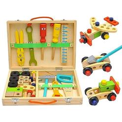 KIDWILL Tool Kit for Kids, 37 pcs Wooden Toddler Tools Set Includes Tool Box & Stickers, Montessori Educational STEM Constructio