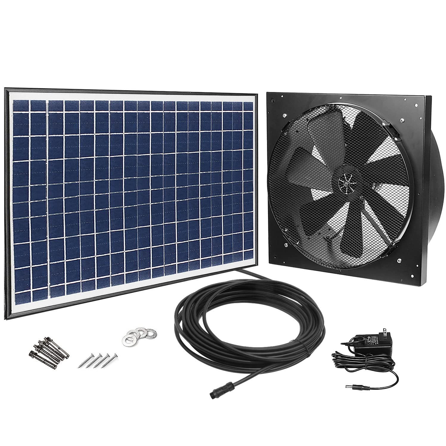 GBGS 30W Solar Powered Exhaust Fan AC Power Backup, Built-in Thermostat Switch, 1750CFM, 4200sq/ft Ventilation, IP68 Brushless D