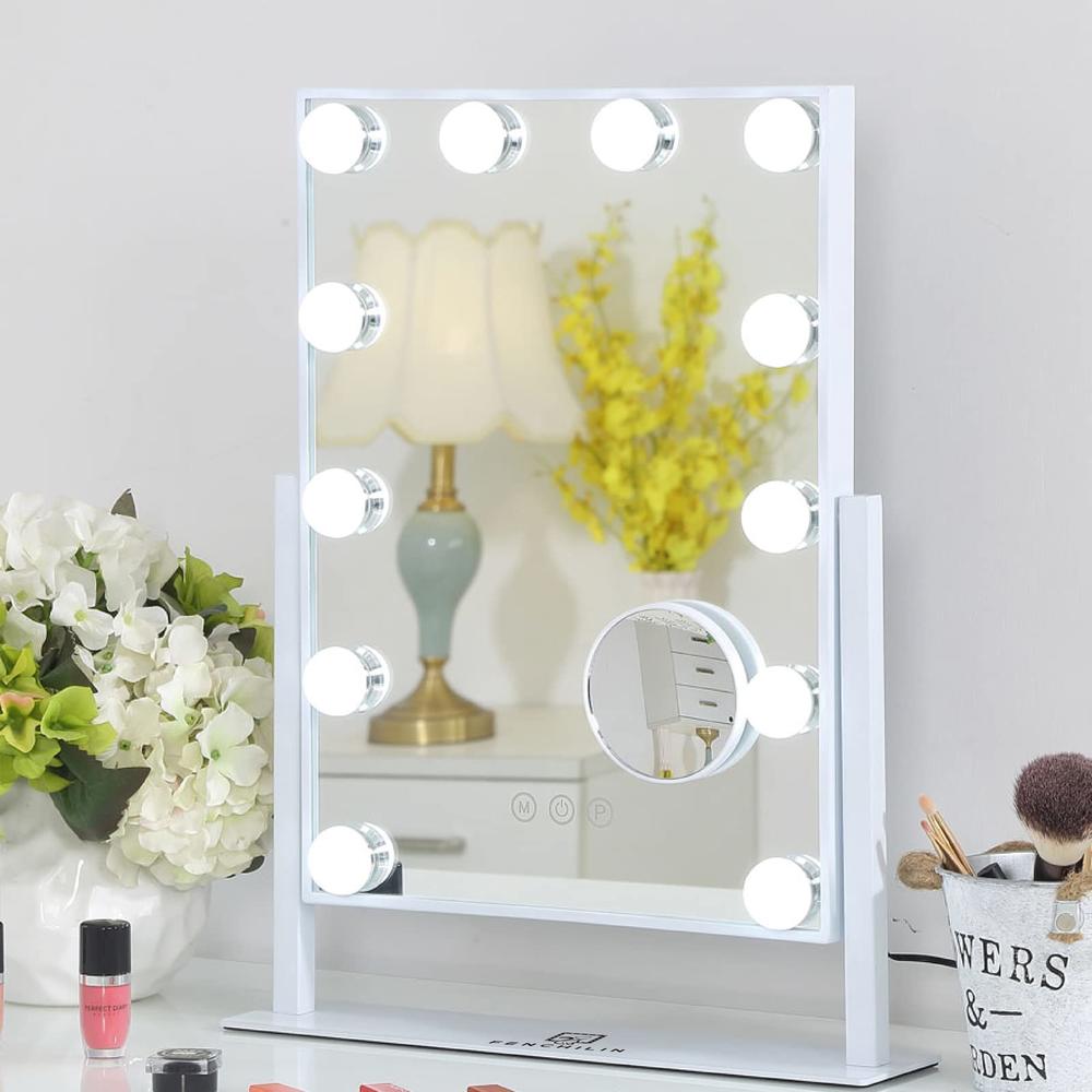 FENCHILIN Lighted Makeup Mirror Hollywood Mirror Vanity Makeup Mirror with Light Smart Touch Control 3Colors Dimmable Light Deta