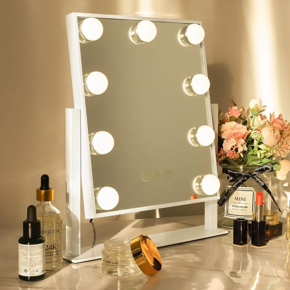 Hansong Vanity Mirror with Lights Lighted Vanity Mirror with 9 LED Bulbs Tabletop Plug in Light Up Makeup Mirror with Lights 360