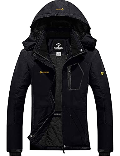 GEMYSE Womens Mountain Waterproof Ski Snow Jacket Winter Windproof Rain Jacket (Black,Large)