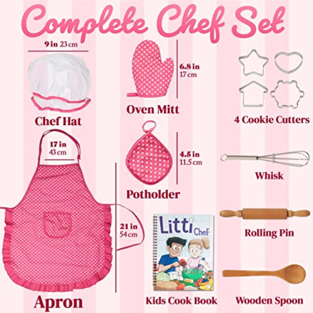 JaxoJoy Kids Cooking and Baking Chef Set for Little Girls, Complete Cooking Sets, Toddler Dress Up & Pretend Play Dress Up Clothes for L