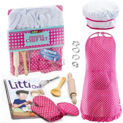 JaxoJoy Kids Cooking and Baking Chef Set for Little Girls, Complete Cooking Sets, Toddler Dress Up & Pretend Play Dress Up Clothes for L
