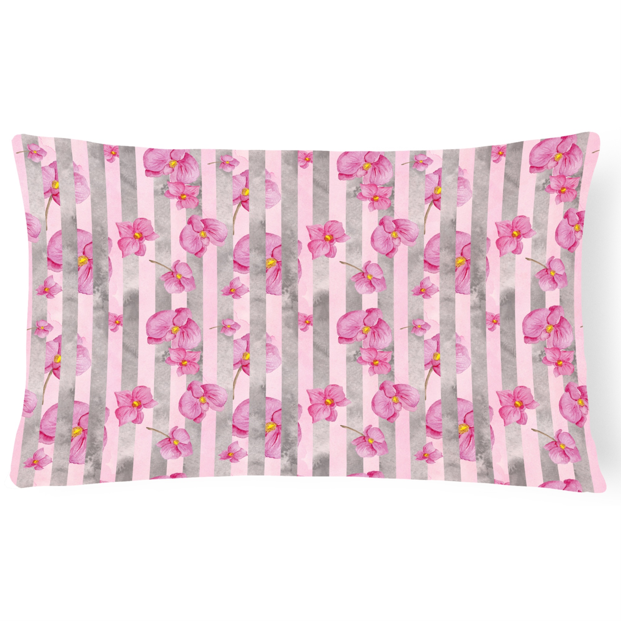 Caroline's Treasures "Caroline's Treasures BB7502PW1216 Watercolor Pink Flowers Grey Stripes Outdoor Canvas Pillow, Multicolor"
