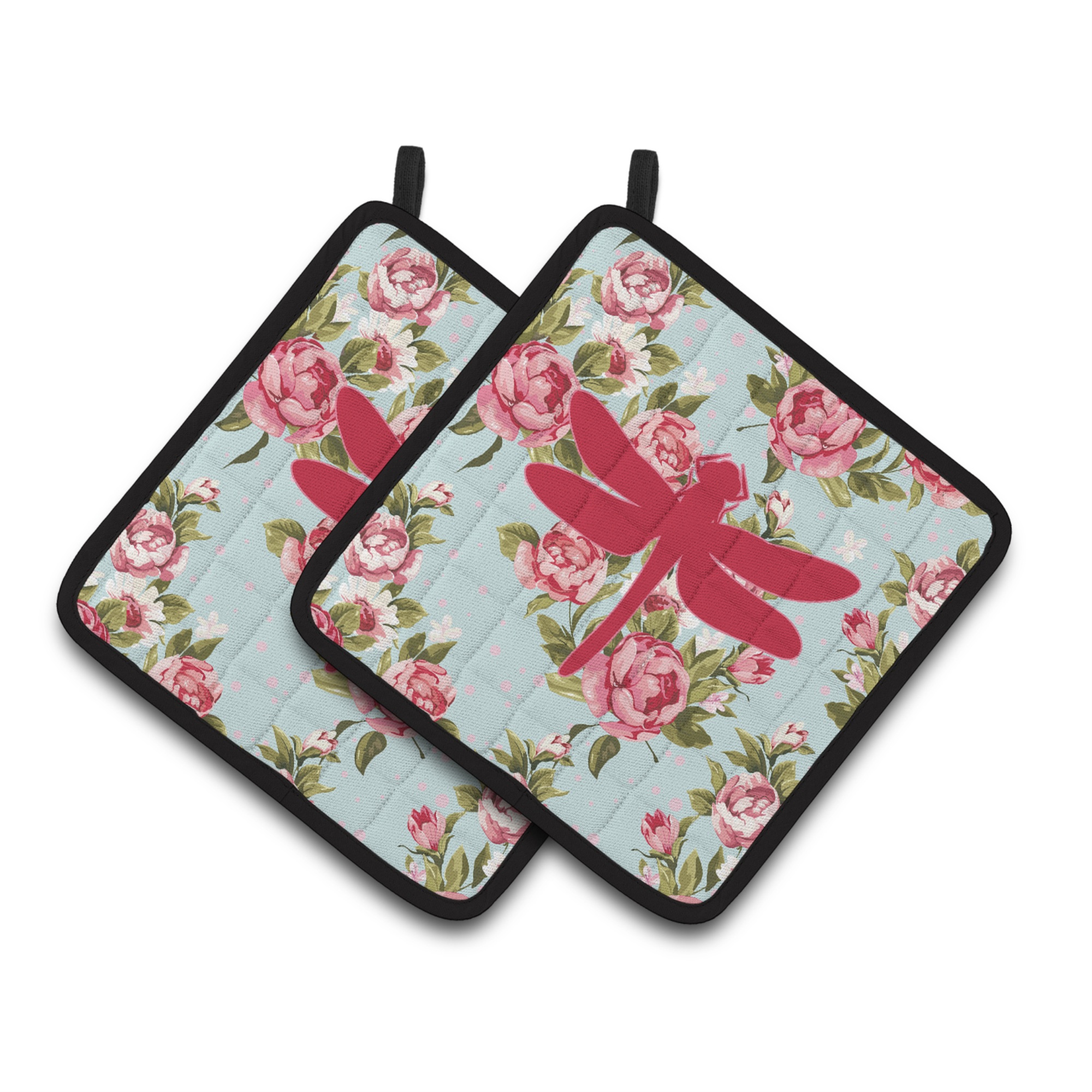 Caroline's Treasures "Caroline's Treasures Dragonfly Shabby Chic Blue Roses Pair of Pot Holders BB1062-RS-BU-PTHD, 7.5HX7.5W, Multicolor"
