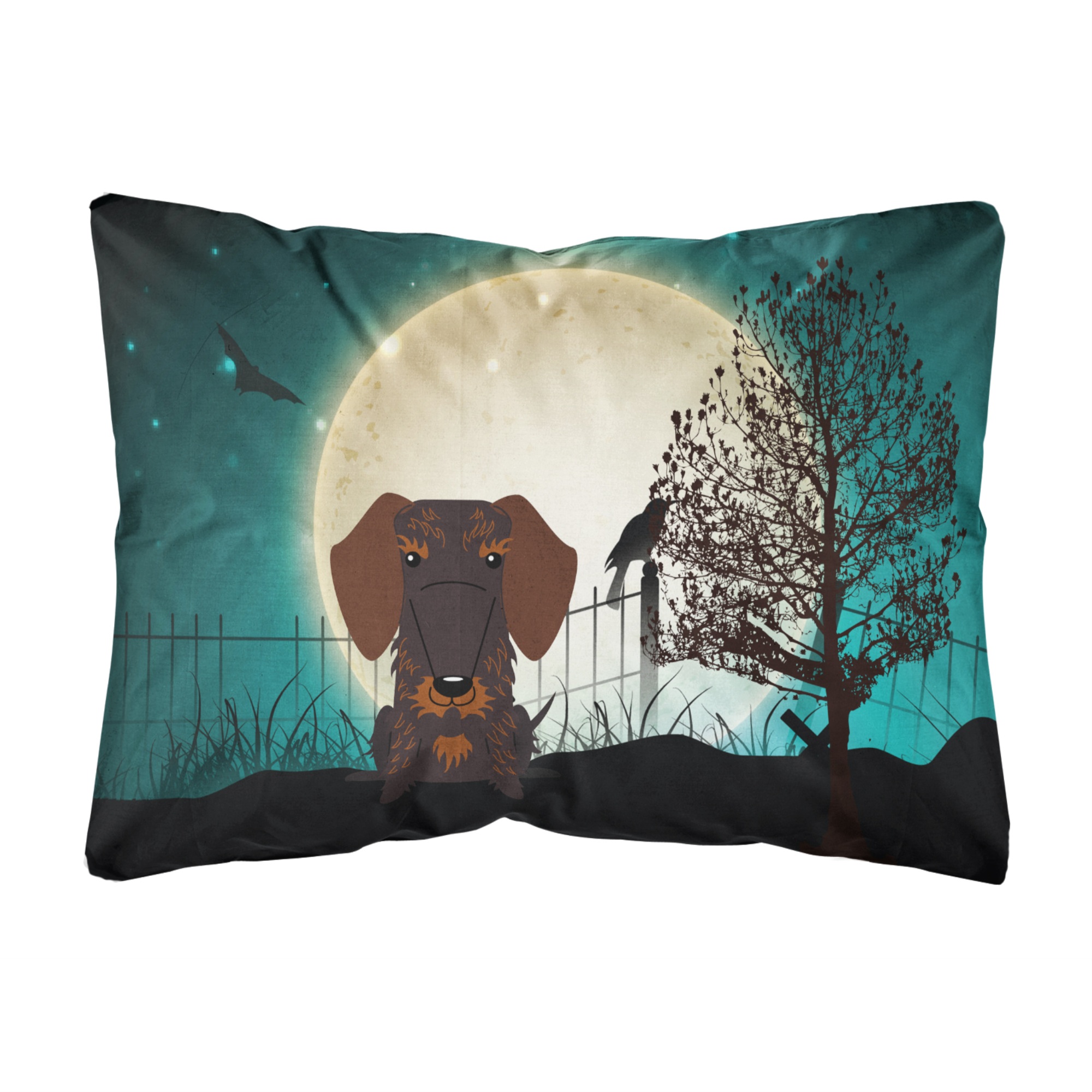 Caroline's Treasures "Caroline's Treasures BB2319PW1216 Halloween Scary Wire Haired Dachshund Chocolate Canvas Fabric Decorative Pillow, 12"" H x 16"