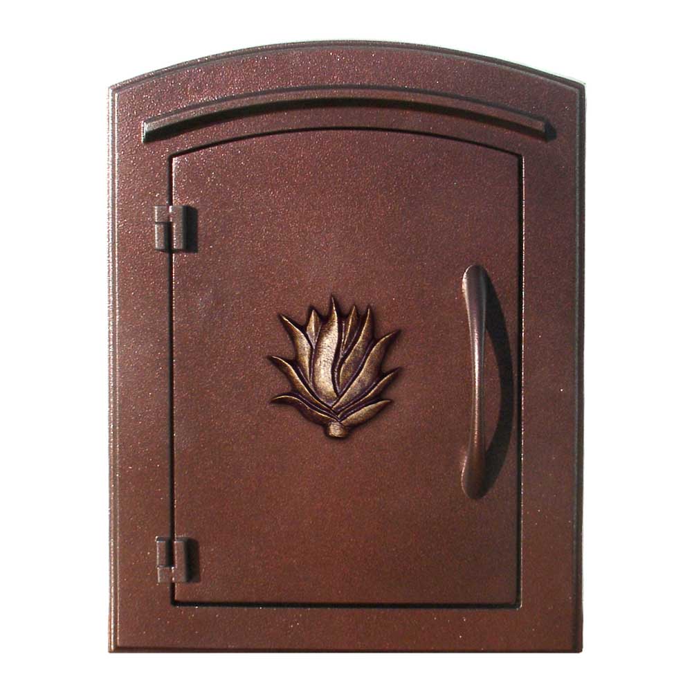 Qualarc Manchester Security Drop Chute Mailbox with "Decorative AGAVE Logo" Faceplate in Antique Copper