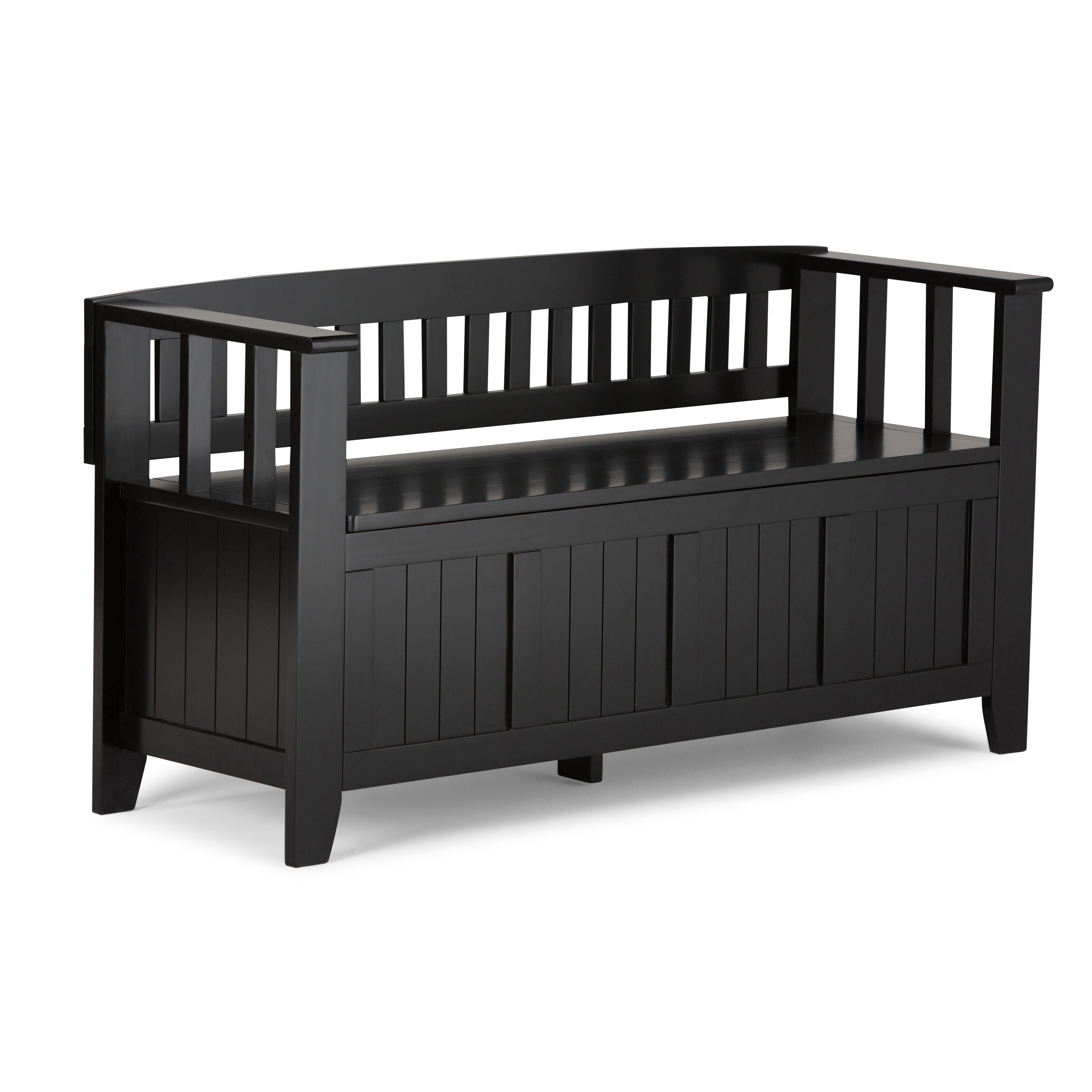 Simpli Home Acadian SOLID WOOD 48 inch Wide Transitional Entryway Storage Bench in Black