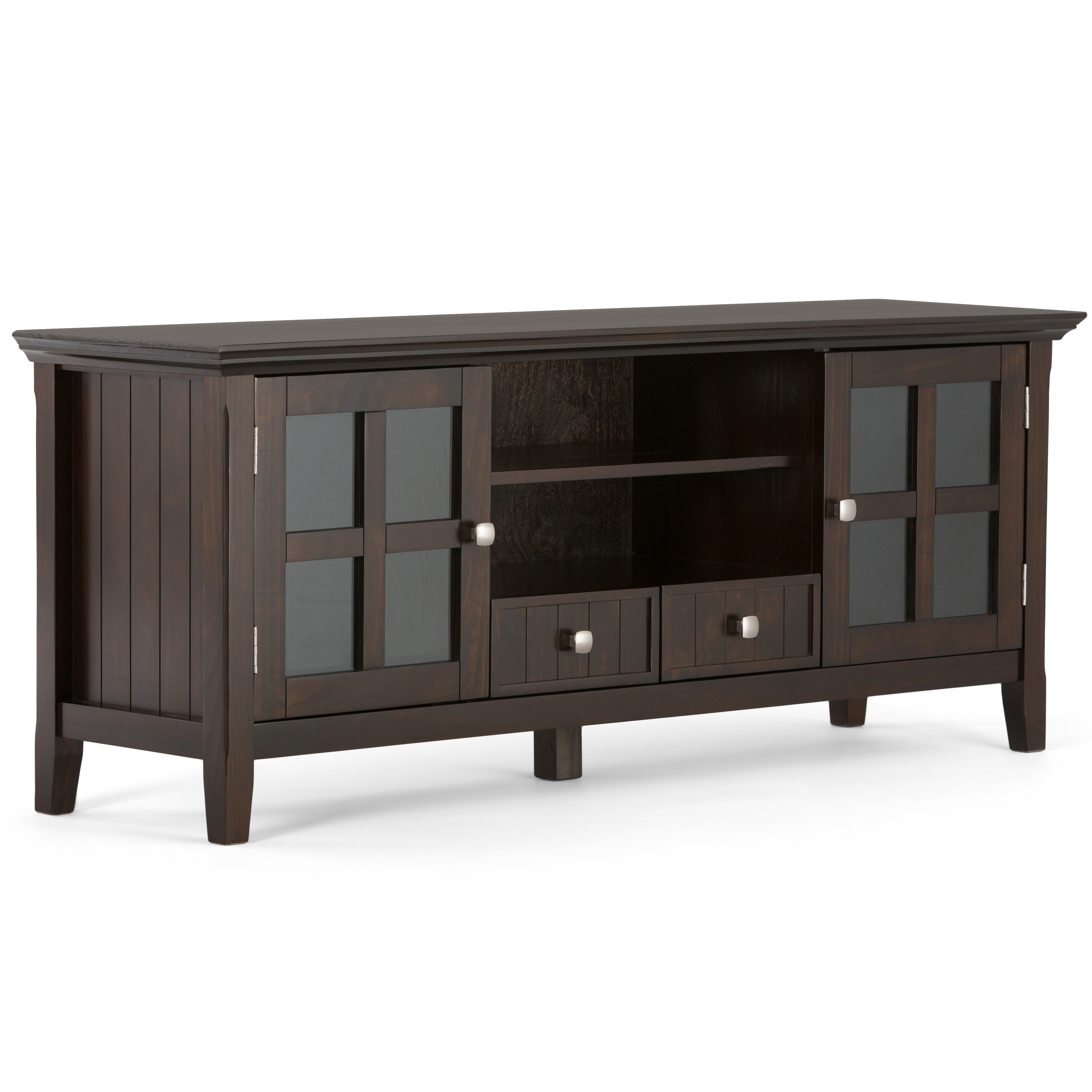 Simpli Home Acadian SOLID WOOD 60 inch Wide Transitional TV Media Stand in Brunette Brown For TVs up to 65 inches