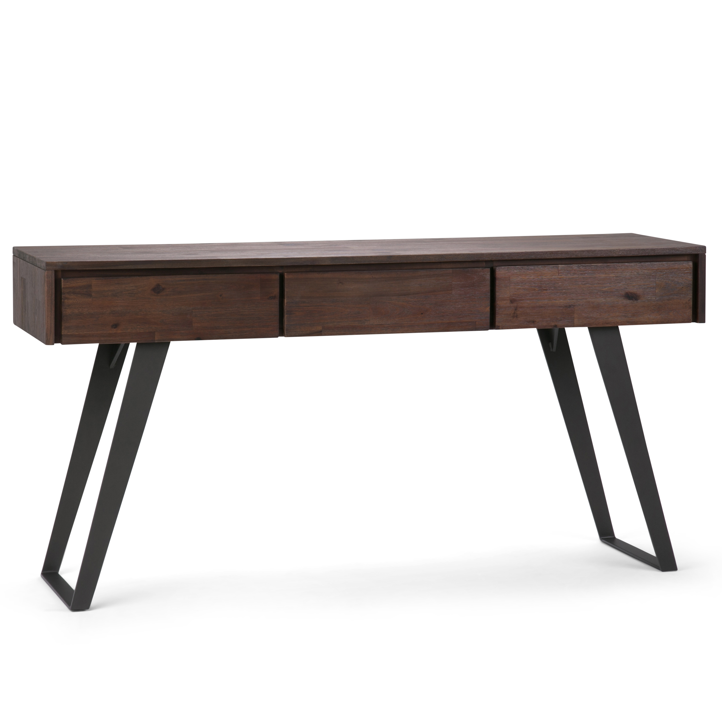 Simpli Home AXCLRY-03 Lowry Solid Acacia Wood and Metal 60 inch wide Modern Industrial Console Sofa Table in Distressed