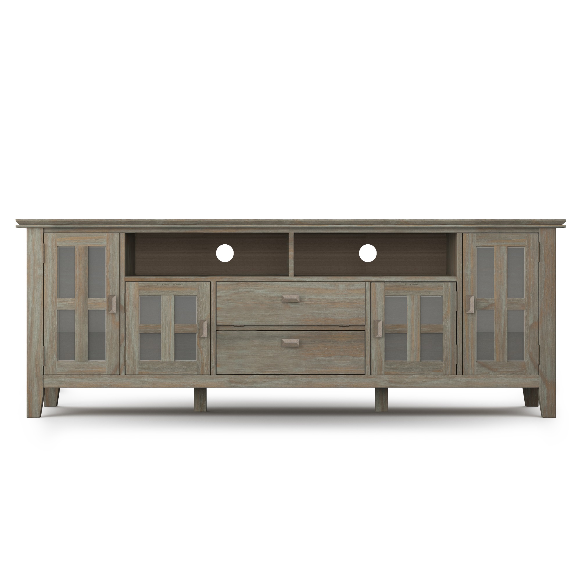 Simpli Home Artisan SOLID WOOD 72 inch Wide Transitional TV Media Stand in Distressed Grey For TVs up to 80 inches