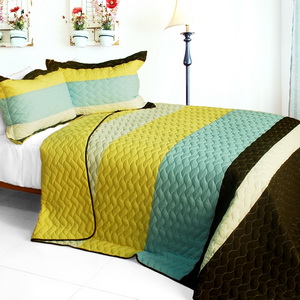 Blancho Bedding [Mira Beauty] 3PC Vermicelli-Quilted Patchwork Quilt Set (Full/Queen Size)