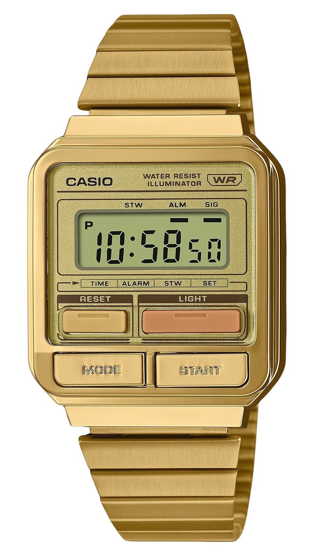 Casio Vintage Digital Gold Ion Plated Stainless Steel Quartz A120WEG-9A Unisex Watch