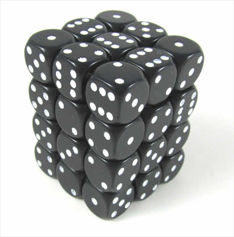 chessex Manufacturing 25808 Opaque Black With White - 12 mm Six Sided Dice Set Of 36