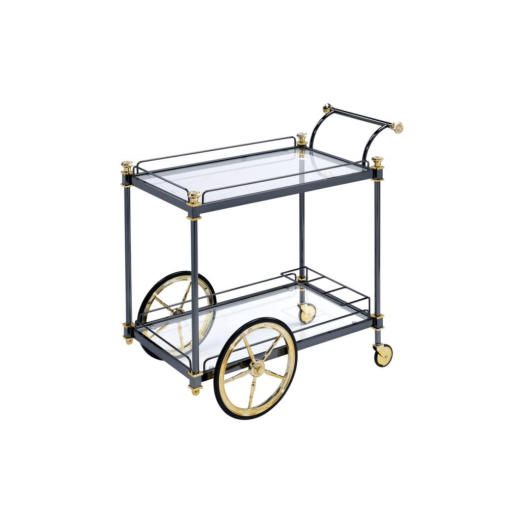 Acme Furniture Cyrus Serving Cart, Silver/Gold & Clear Glass