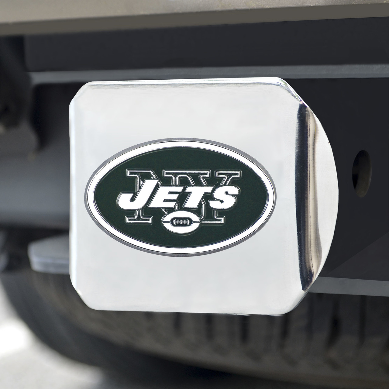 Fanmats New York Jets NFL Chrome Metal Hitch Cover with 3D Colored Team Logo by FANMATS - Unique Team Logo Molded Design - Easy Installa