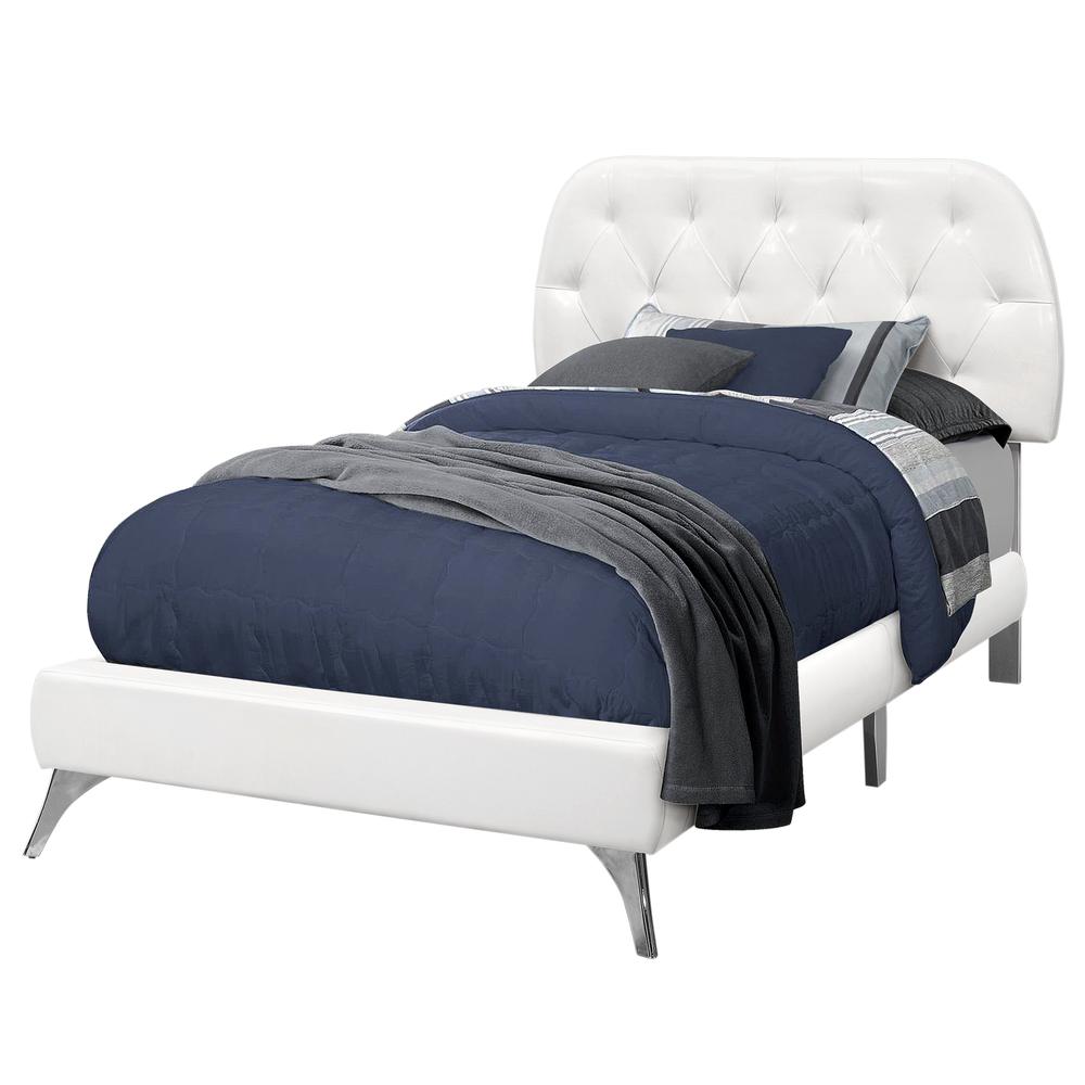 Monarch BED - TWIN SIZE / WHITE LEATHER-LOOK WITH CHROME LEGS