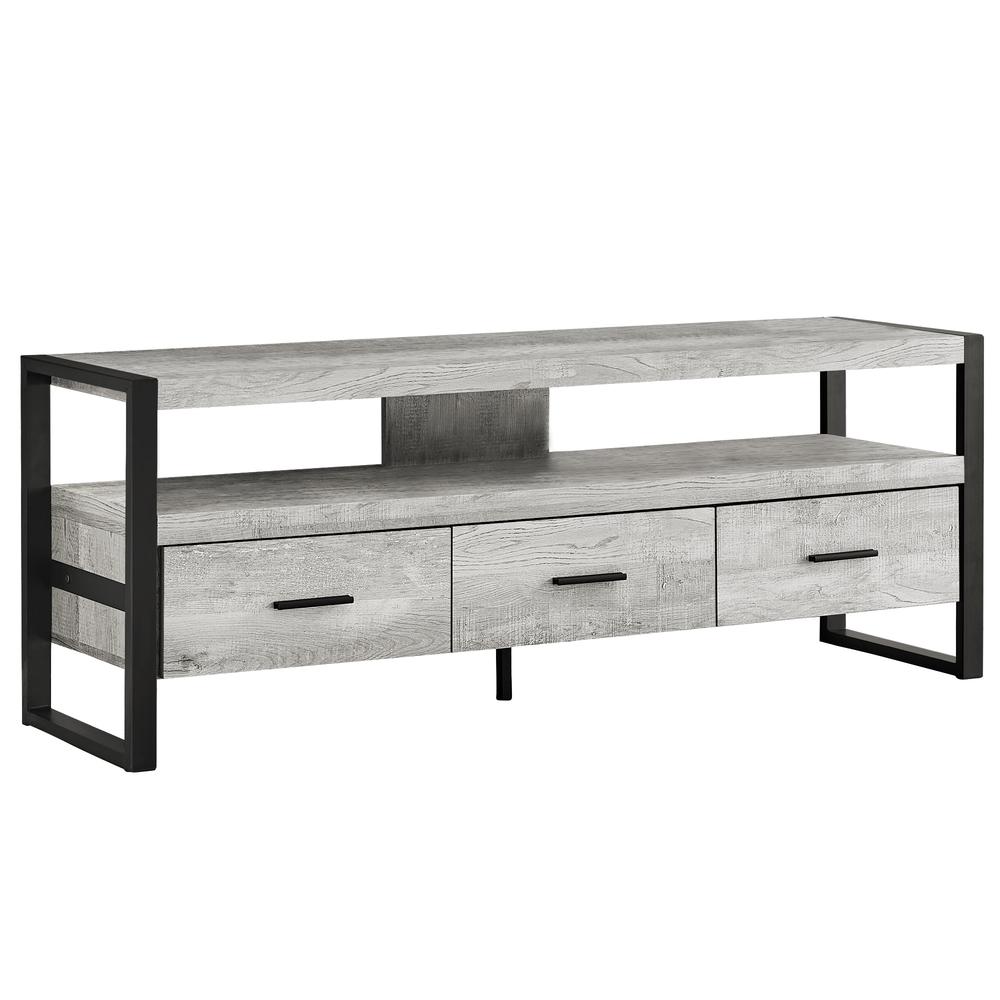 Monarch TV STAND - 60"L / GREY RECLAIMED WOOD-LOOK / 3 DRAWERS