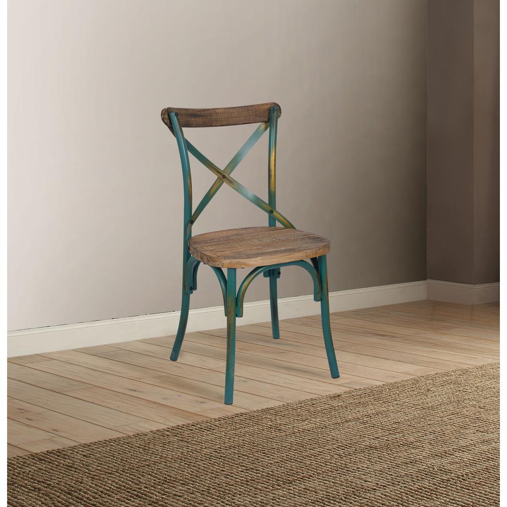 Acme Furniture Zaire Side Chair (1Pc), Antique Turquoise & Antique Oak