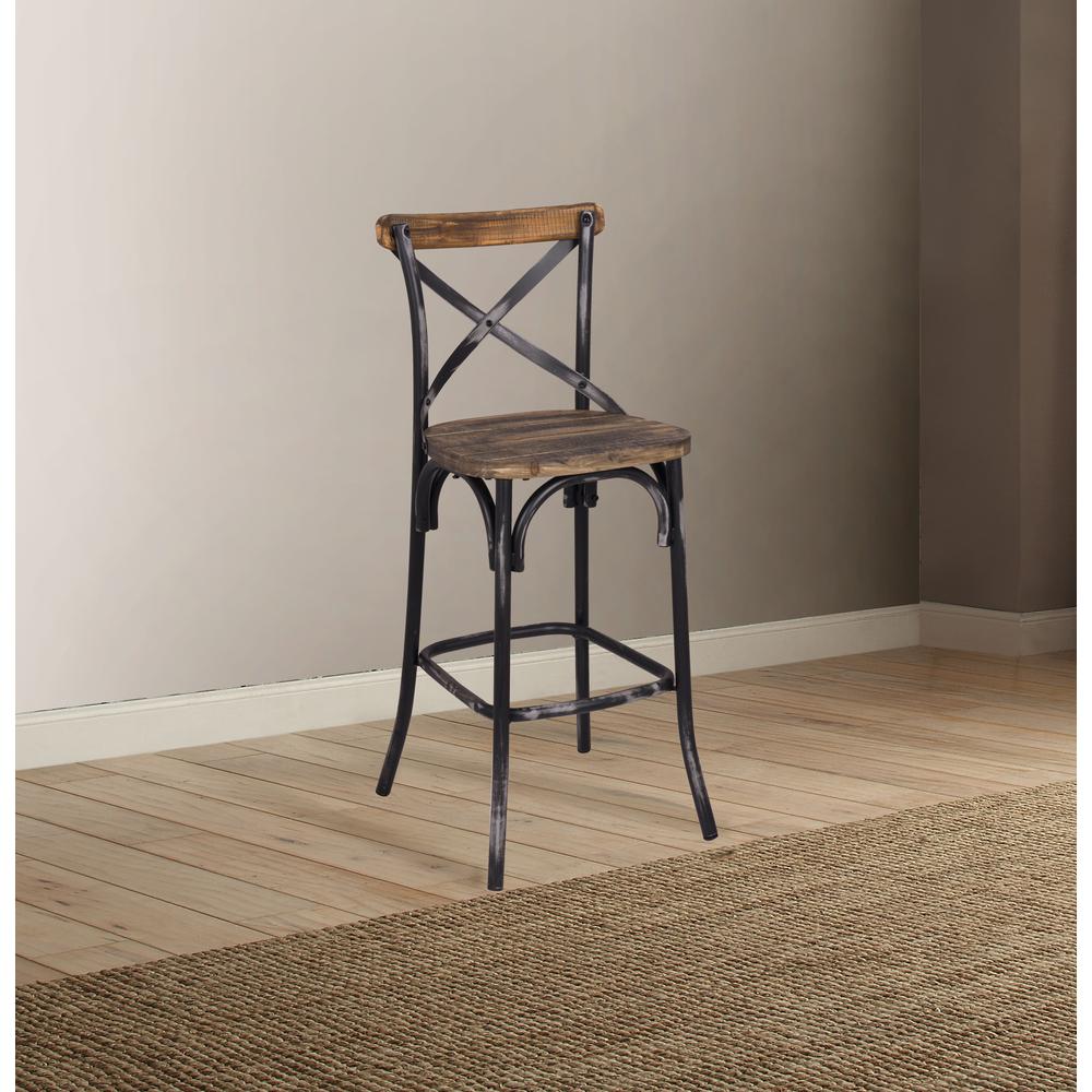 Acme Furniture Zaire Bar Chair (1Pc), Antique Black & Antique Oak, 29" Seat Height