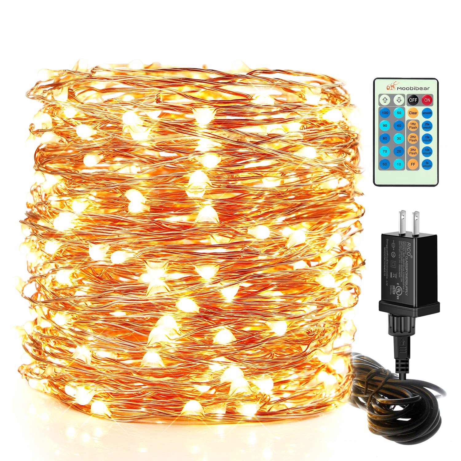 30M-String-light Moobibear LED String Lights, 99ft 300 LEDs Fairy Lights  Plug in, Dimmable Outdoor Tree Lights, UL-Listed Warm White Copper Strin, image size:1500x1500