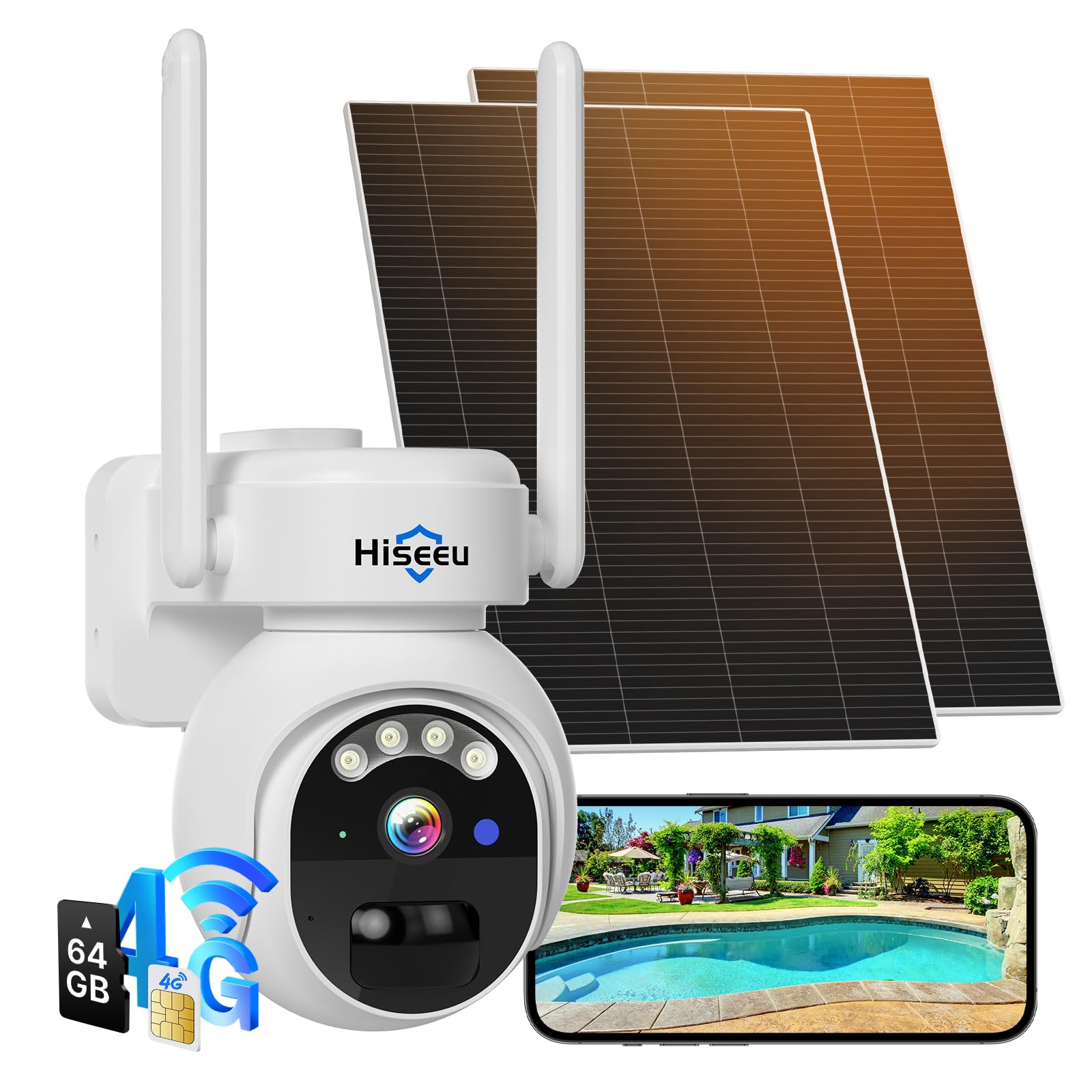 Hiseeu No WiFi Security Camera, [24/7 Recording] 4G Cellular