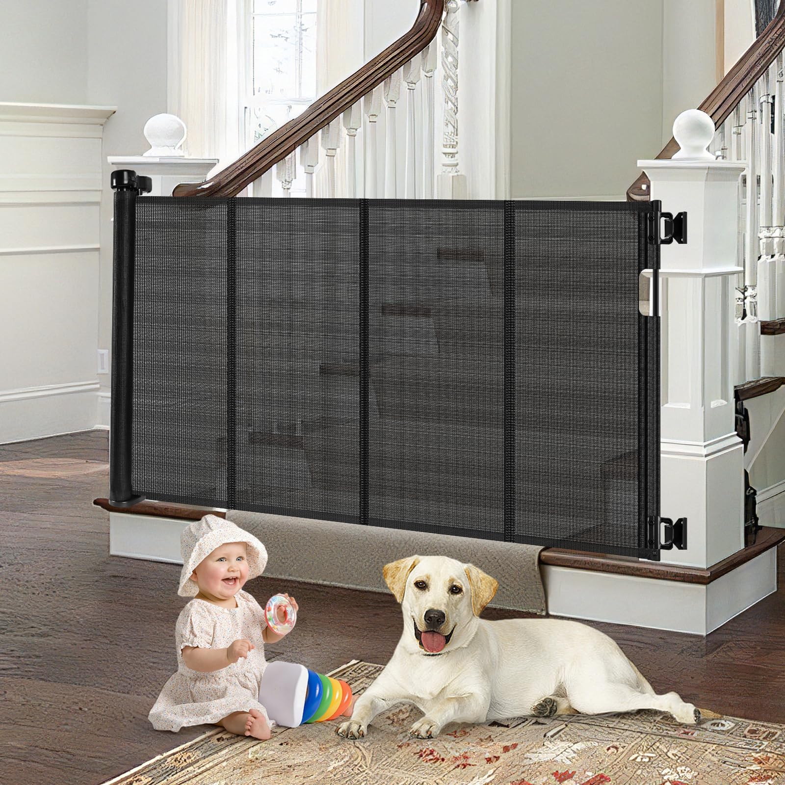 bingguz Reinforced Retractable Baby Gate for Stairs with Support