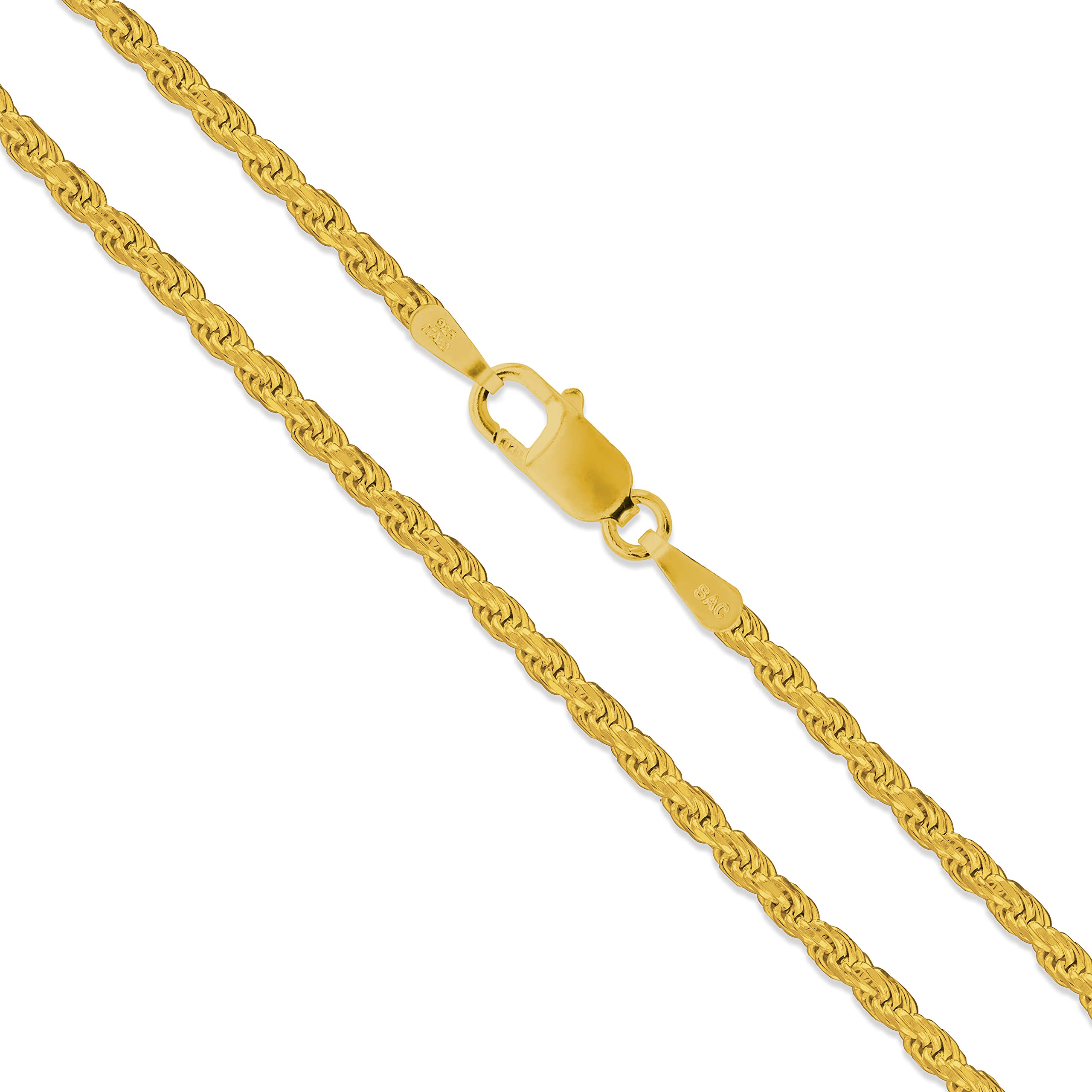 Sac Silver 22k Yellow Gold Plated Sterling Silver DiamondCut Rope