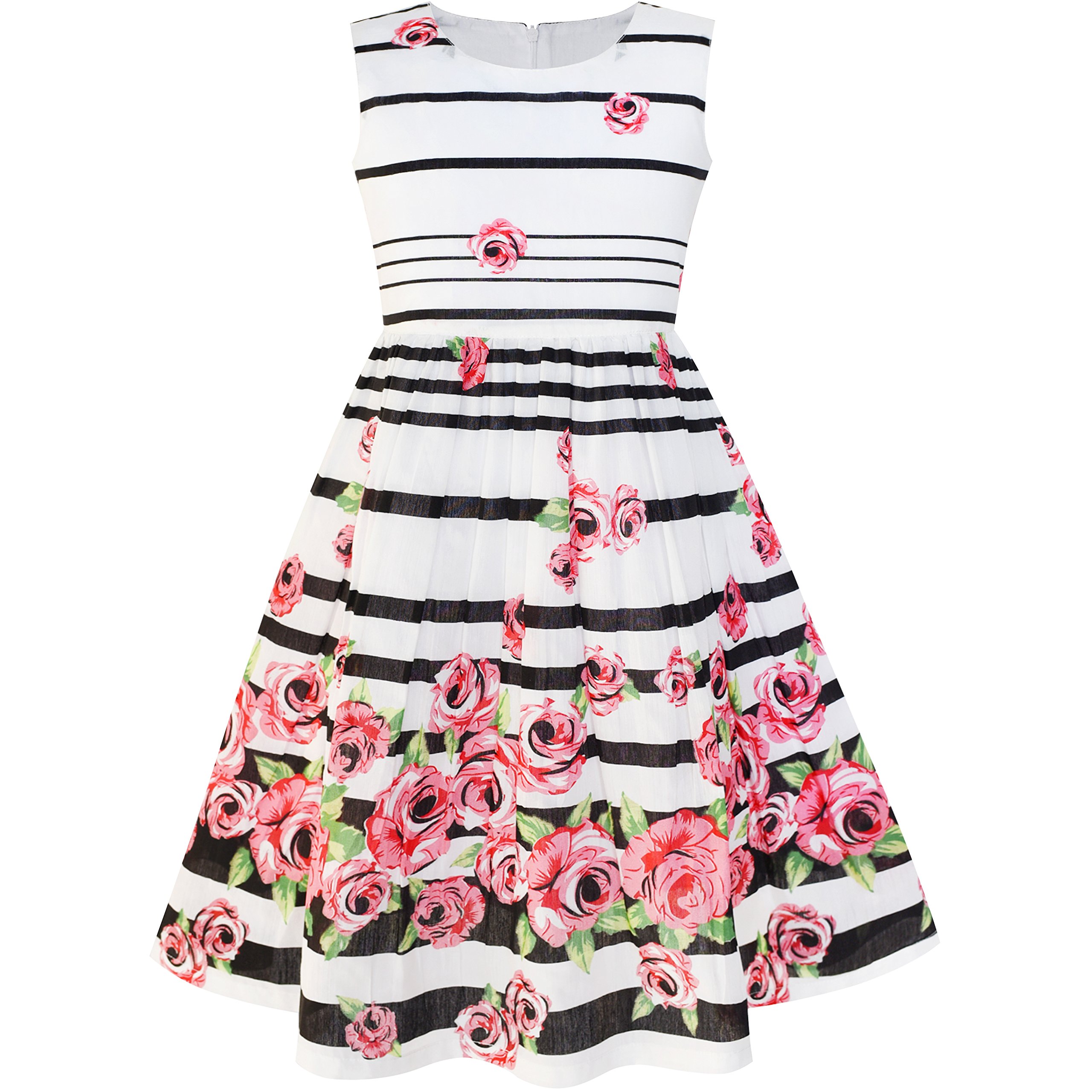 Sunny Fashion LP33 girls Dress Black Striped Pink Flower Size 78
