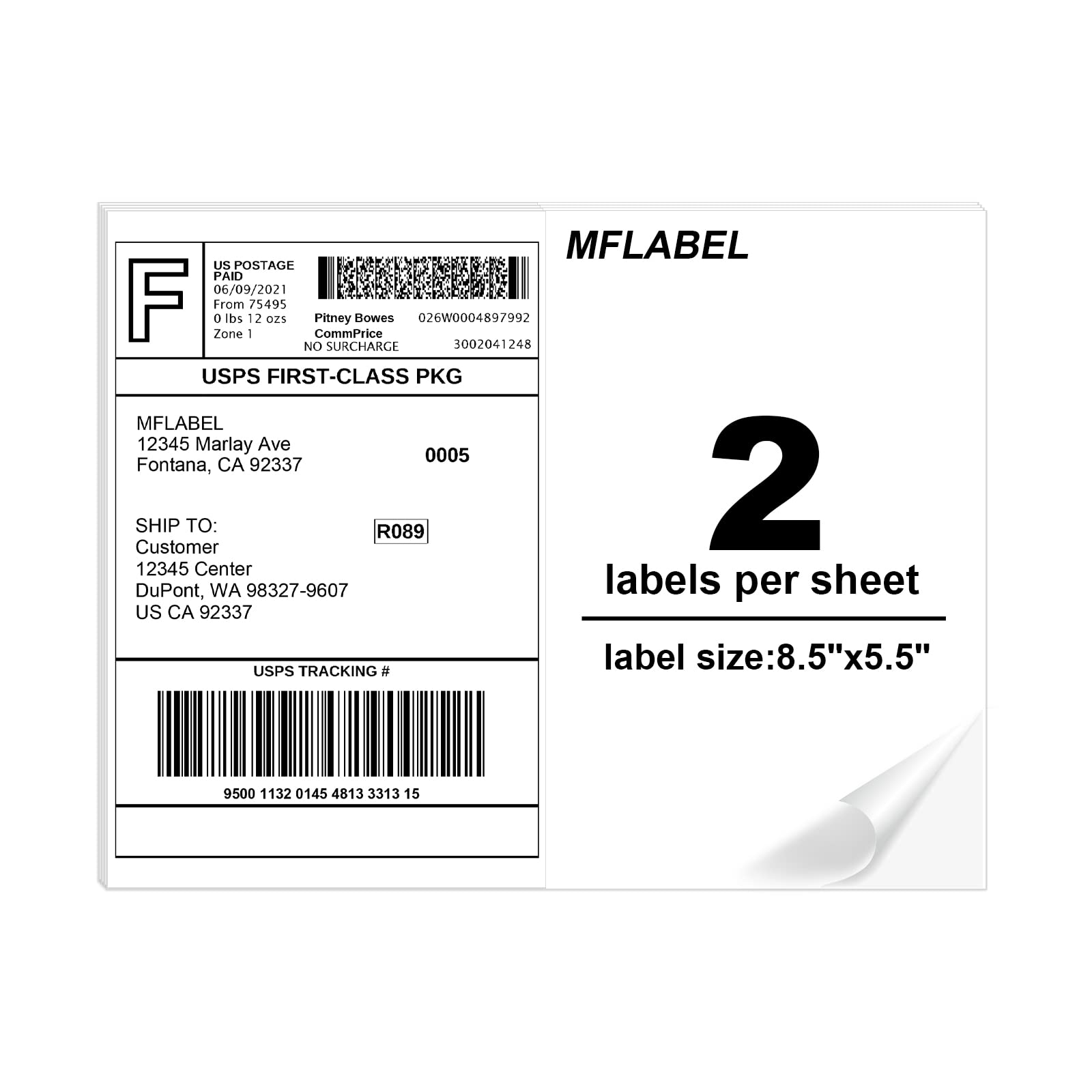 4000 8.5 x 5.5 Rounded Half Sheet Self Adhesive Shipping Labels 2 Per