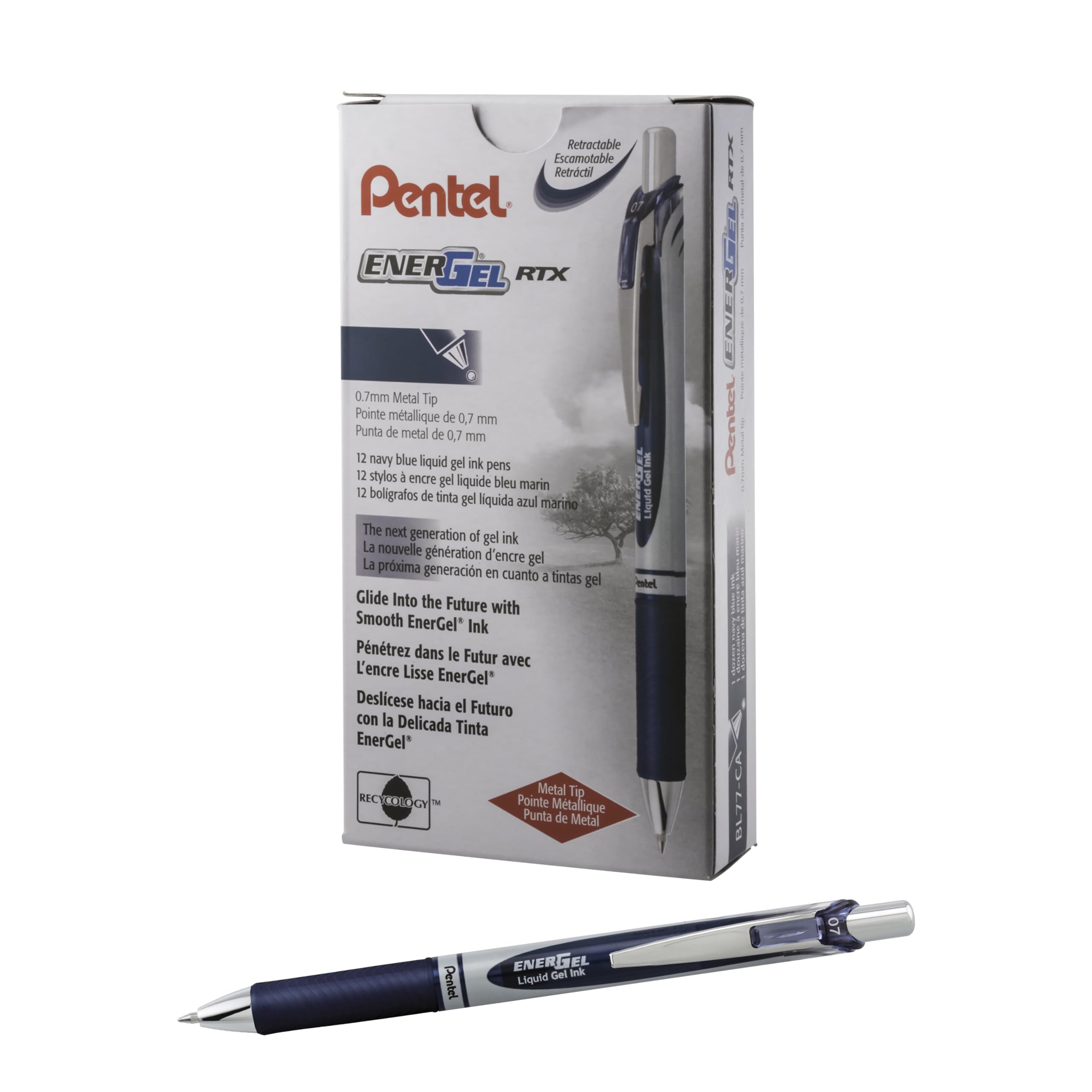 BL77-CA Pentel EnerGel RTX Retractable Liquid Gel Pen 07mm Metal