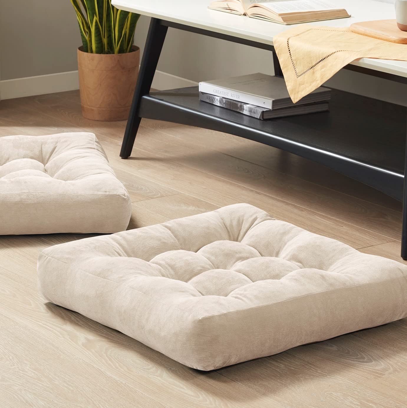 Degrees of Comfort Meditation Floor Pillow Set of 2 Square Large Pillows Seating for Adults Tufted Corduroy Floor Cushion for Balcony Outdoor Tat, image size:1381x1382