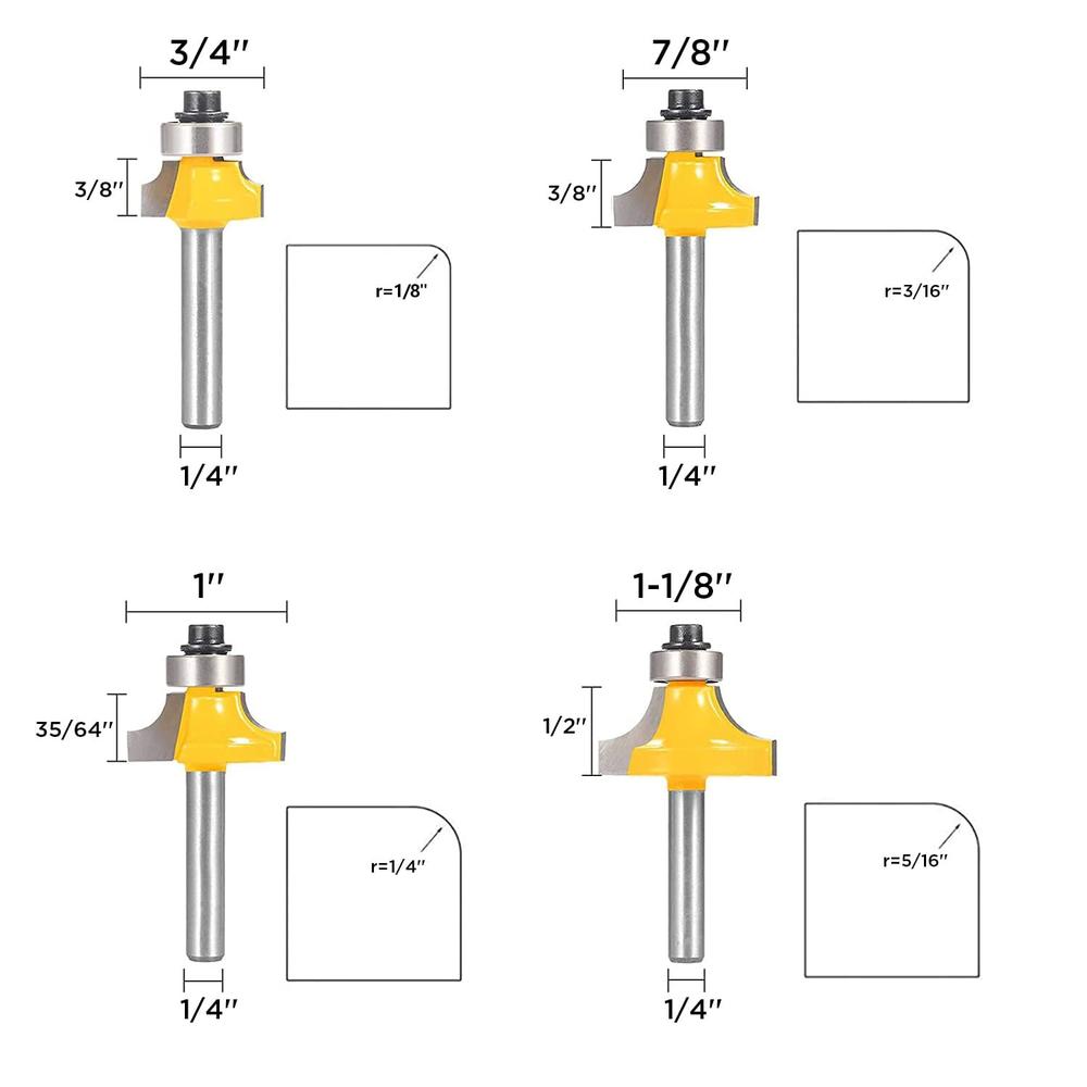 Roundover Router Bit Set TOOLDO Roundover Router Bit Set By Tooldo ,1/4 Inch Shank,4Pcs Router ...