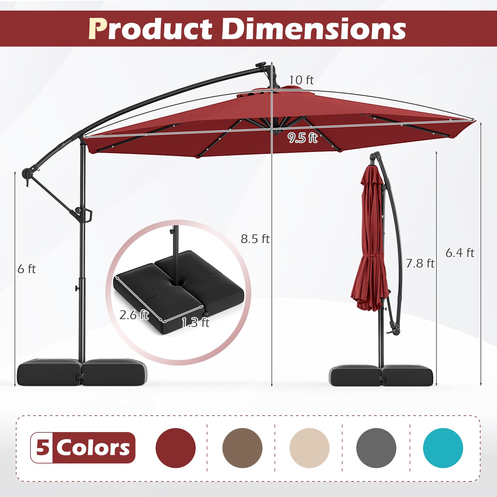 7 lighted patio umbrella Outsunny 9ft Solar LED Patio Umbrella Outdoor Table Market Shade Crank Red