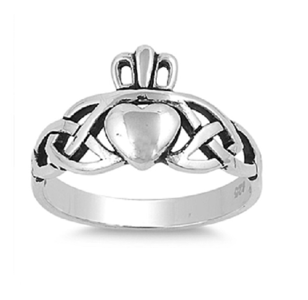 AllinStock Sterling Silver Benediction of Triquetra Claddagh Ring (Sizes 4-12)