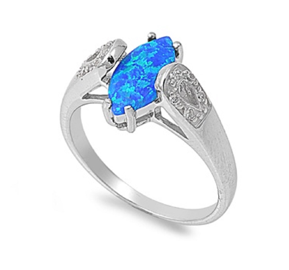 AllinStock Marquise Center Blue Simulated Opal Ring Sterling Silver 