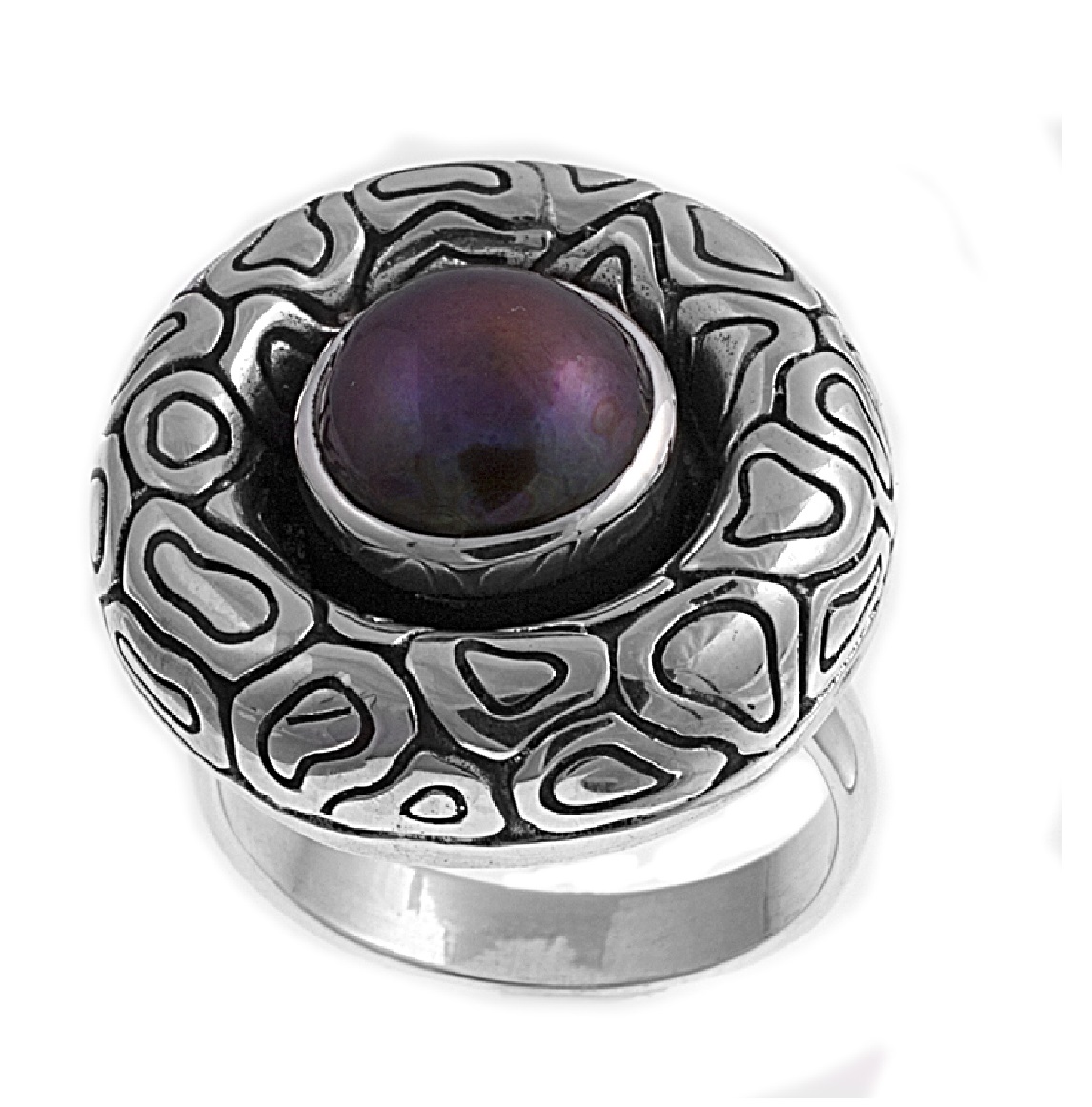 AllinStock Round Simulated Mabe Stone Filigree Ring Sterling Silver 