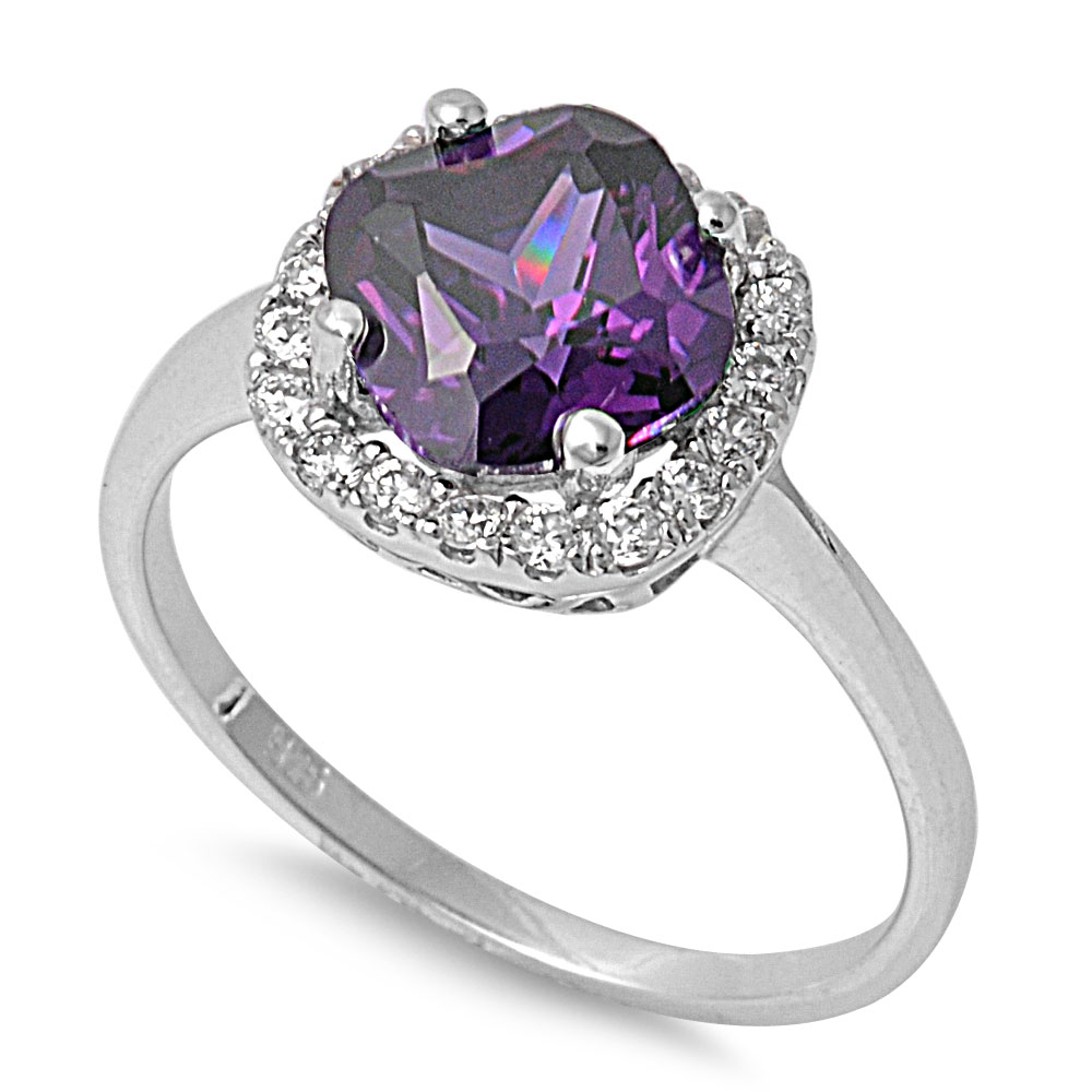 AllinStock Embraced Paragon Shaped Simulated Amethyst Cubic Zirconia Ring Sterling Silver 925 