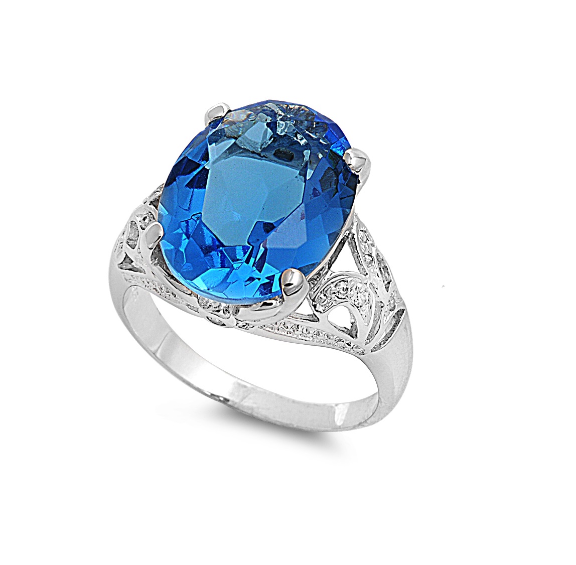 AllinStock Oval Blue Simulated Topaz Cubic Zirconia Ring Sterling Silver 925 