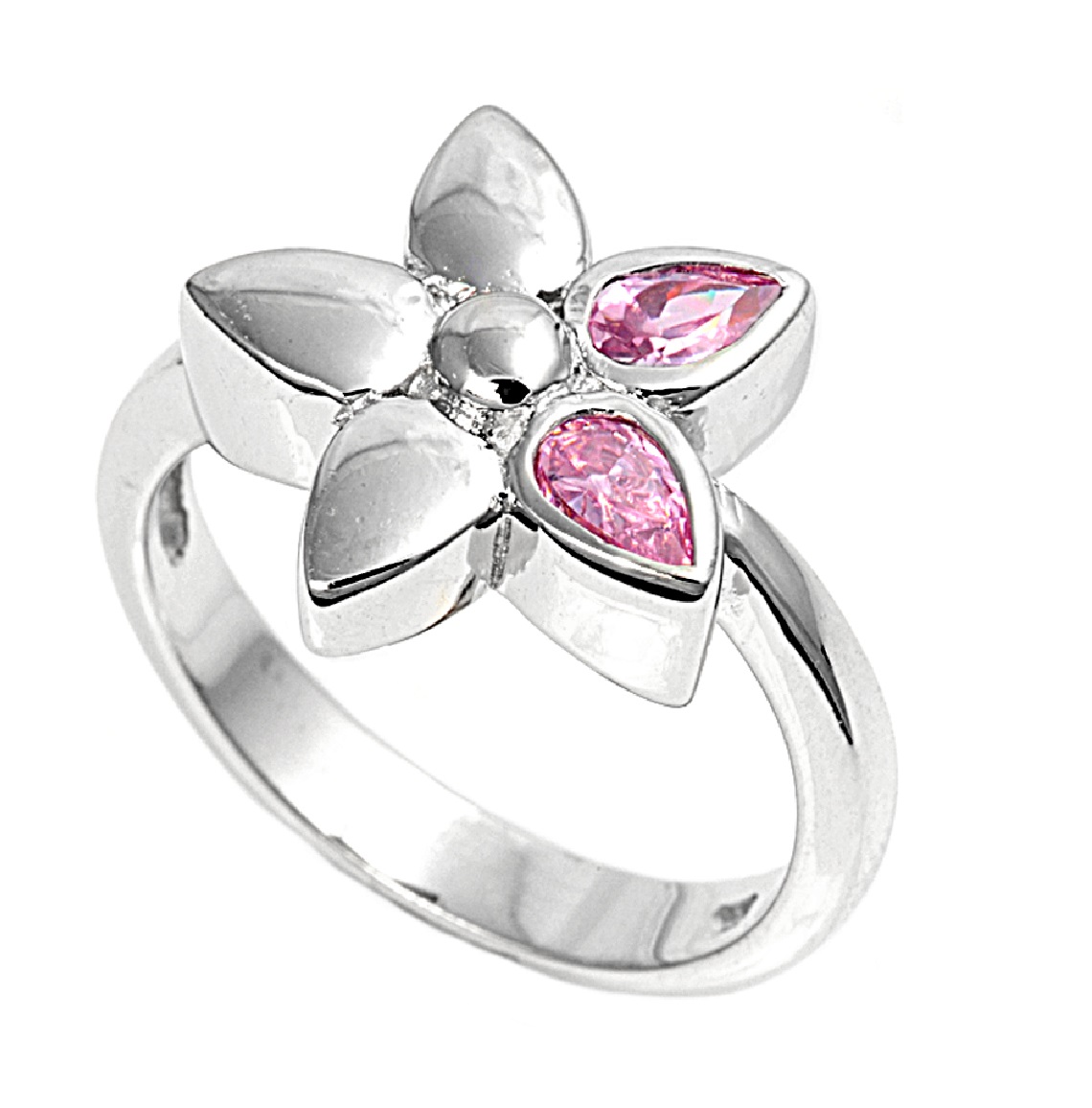 AllinStock Flower Pink Cubic Zirconia Ring Sterling Silver 925 